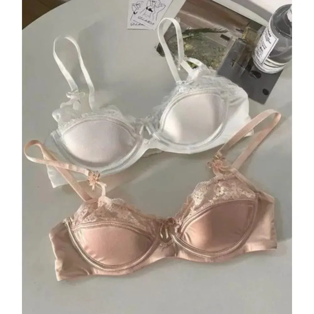 Women Bridal Red Bra Set Thin Minimizer Big Bust French Half Cup Sexy Lace Lingerie Underwear For Holiday Wedding