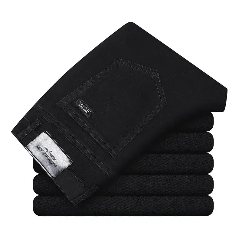 2026 Summer Spring New Men's Pure Black Slim Jeans Elastic Straight Pants BusinessLeisure Korean Vintage Denim Pants Male