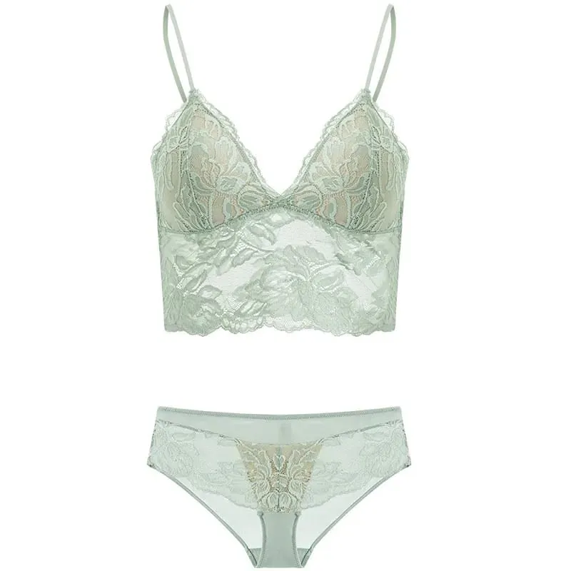 Ultra-thin French Lace Wireless Bra Set strapless Triangle Cup Slim Invisible Lingerie for Big Bust To Look Smaller and Stylish