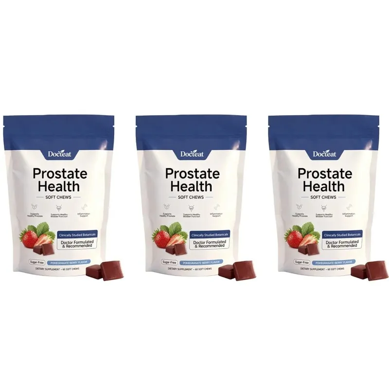 Doceat Prostate Health Soft Chews with Zinc Vitamin C and Plant Sterols Sugar-Free Pomegranate-Berry Flavor 60 Soft Chews