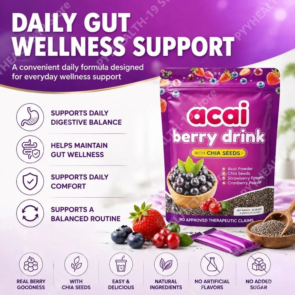 Acai Berry Drink Pulver med Chiafrön Jordgubbstranbär för antioxidant dagligt välbefinnande och immunförsvar Vuxen 40g