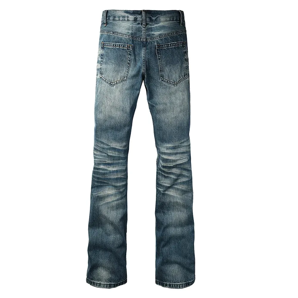 Men's Boot Cut Denim Jeans Slim Flared Pants Blue Stretch Long Trousers High-Quality Pattern Print — image 2