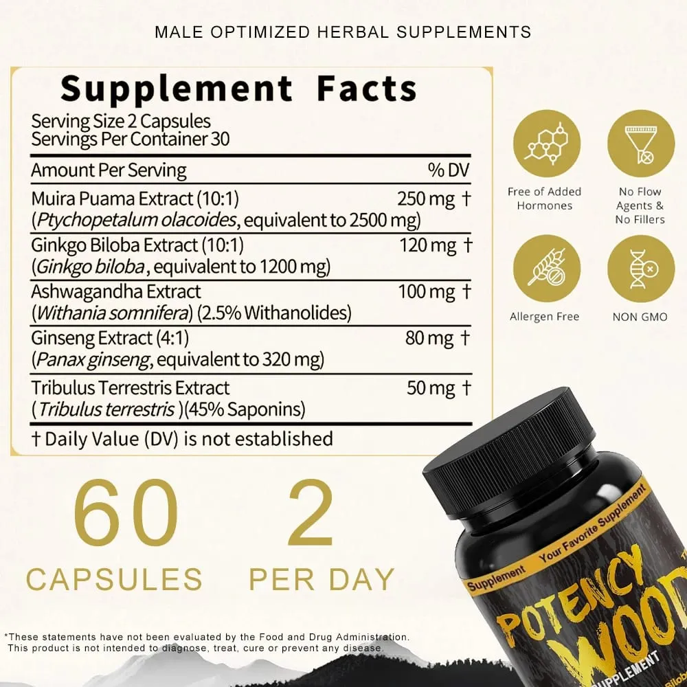 Extra Strength Male Supplement with Panax Ginseng Ashwagandha Gingko Tribulus Extract for Energy Stamina & Boosting Blood Flow — image 6