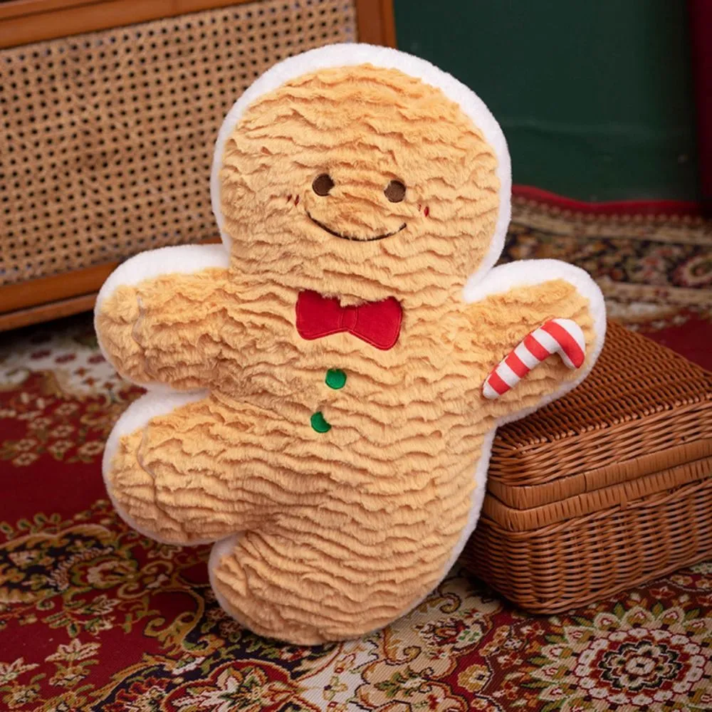 Cute Creative Shape Christmas Pillow Soft Stuffed Comfortable Gingerbread Man Cushion Seasonal Pattern Waist Cushion Home Decor — image 3