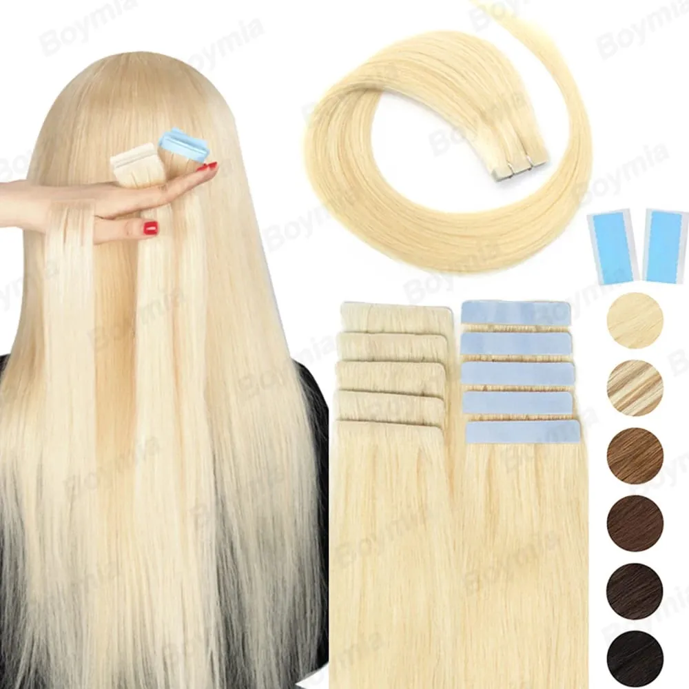 Injected Tape in Extensions Human Hair Invisible Tape in Hair Extensions 1B Natural Seamless PU Weft Tape On Hair 10pcs/pack