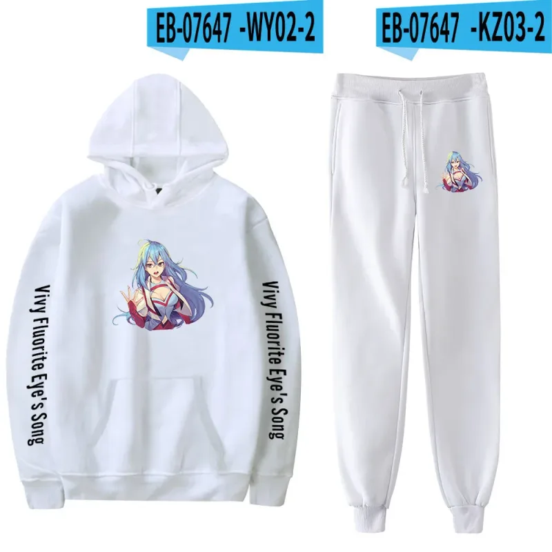 Harajuku Comfortable Vivy Fluorite Eye's Song Print Sweatshirt Sweatpants Hoodies+ Trousers Suit Boys/Girls 2 Piece Set Clothes