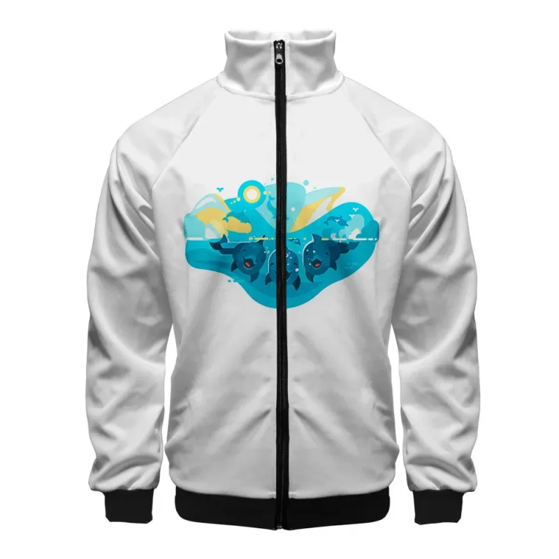 Popular Marine animals dolphin 3D Print Zipper Raglan Jacket Windbreaker Boys/Girls Comfortable Stand Collar Jackets Coats