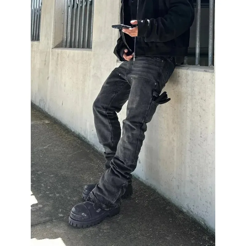Bootcut Jeans Denim Pant Men Vintage Washed Distressed Mid Waist Slim Fit Trousers Y2k Streetwear Work Casual Splice Summer 2026