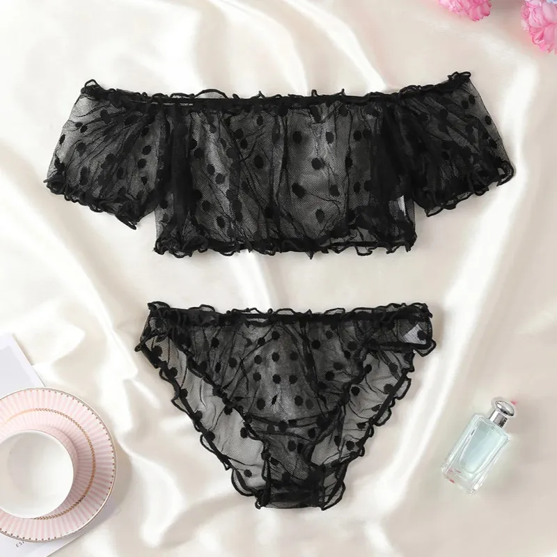 Polka Dot Pattern Semi-sheer Design Lingerie Set Bustier Top And Panty Sets Women's Clothing — image 7