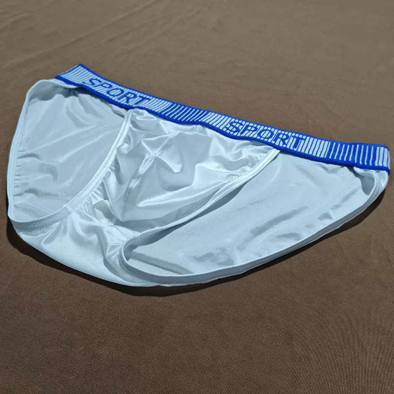 Cuecas masculinas com forquilha alta, cintura média, elástica, respirável, cueca convexa em u, roupa íntima masculina de seda gelada, shorts sedosos