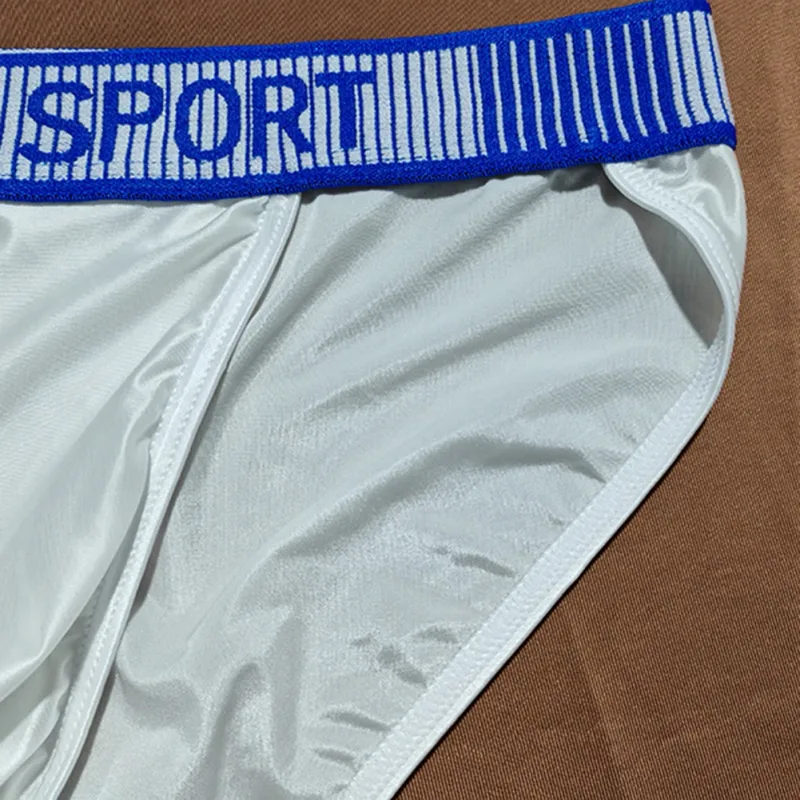 Cuecas masculinas com forquilha alta, cintura média, elástica, respirável, cueca convexa em u, roupa íntima masculina de seda gelada, shorts sedosos