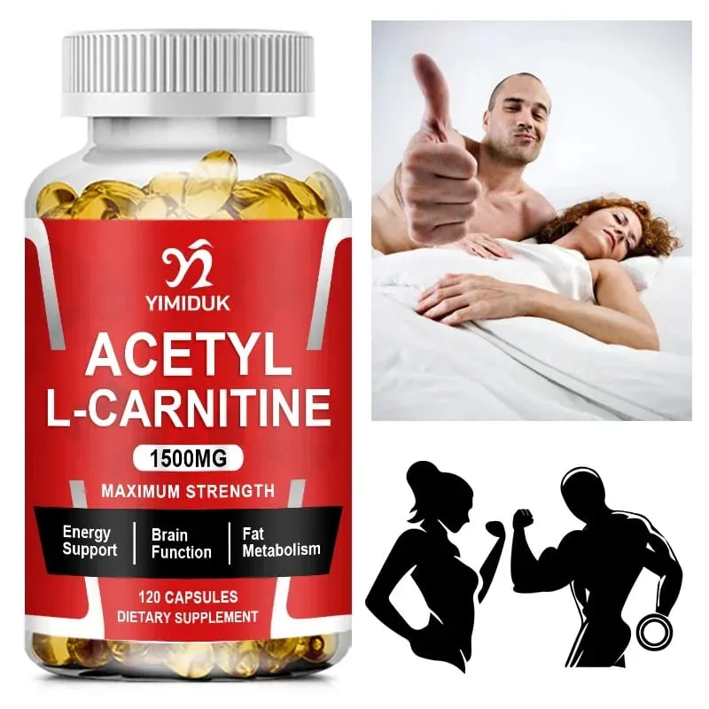 Yimiduk Acetyl L-Carnitine 1500mg Capsules Support Increase Muscle Fat Metabolism Cardiovascular Health Boost Energy Vegan