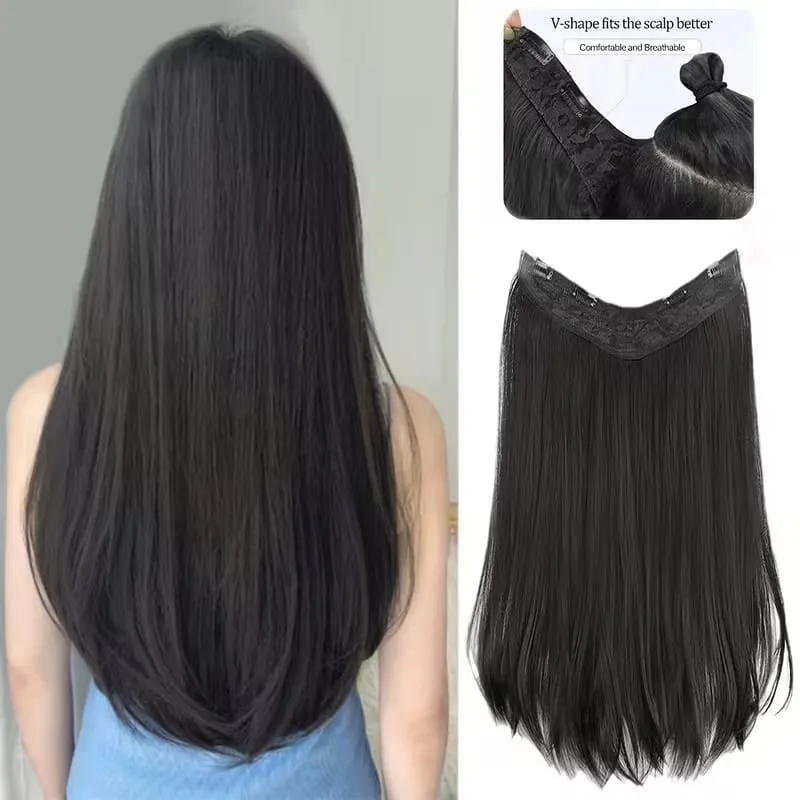 18Inch Synthetic Elegant V-Shape Internal Buckle Clip-In Hair Extensions Invisible Soft Hairpiece for Women Daily Use — image 6