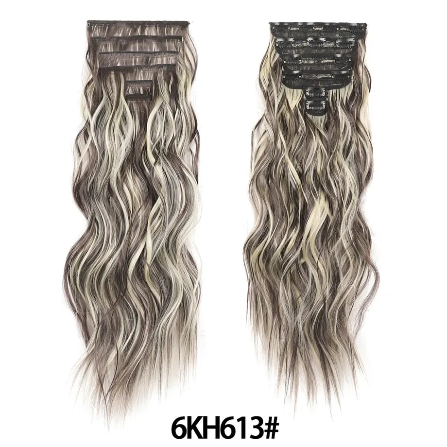 6PCS Clip in Hair Extensions Honey Blonde Mixed Light Brown 24 Inch Long Water Wavy Synthetic Hair Extensions For Women Use — image 11