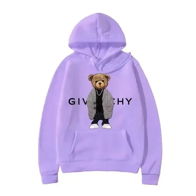 Men Women Unisex Autumn Winter Luxury Bear Print Hoodies Long Sleeve Fleece Pullover High Quality Free Shipping — image 2