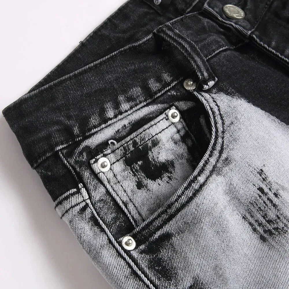 Men's Boot Cut Denim Jeans Painted Button Fly Slim Flared Pants Casual Streetwear Stretch Spandex Cotton Trousers — image 3