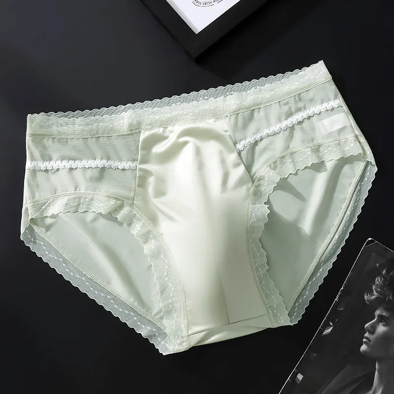Men's Sexy Lace Thin Briefs Seamless Underware Ice Silk Brief 3D Bulge Pouch Panties Sleep Bottoms Breathable Male Underpants — image 9