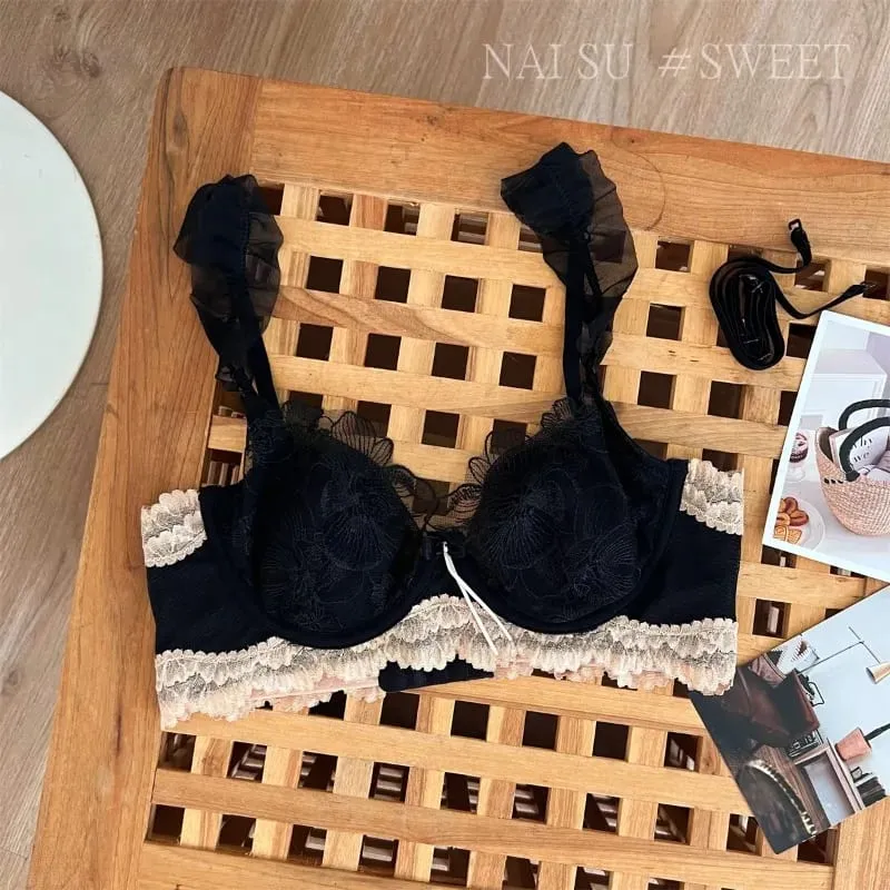 Sexig Anime Minimizer BH Stor byst Kanin Öronkopp Fransk Spets Bralette Ultra Tunn Retro Wirefree Support Comfort Set S-XL Tushy — image 6
