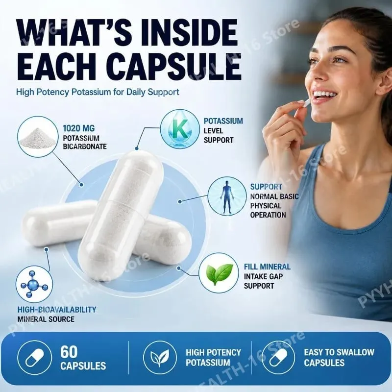 Googeer Potassium Capsules 1020 Mg High Potency Potassium Level Support Mineral Intake Gap Fill Bioavailability 60 Capsules