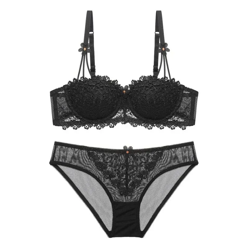 1605European and American Thin1/2Half Cup Bra Lace Sexy Embroidery Lingerie Bra Suit — image 4