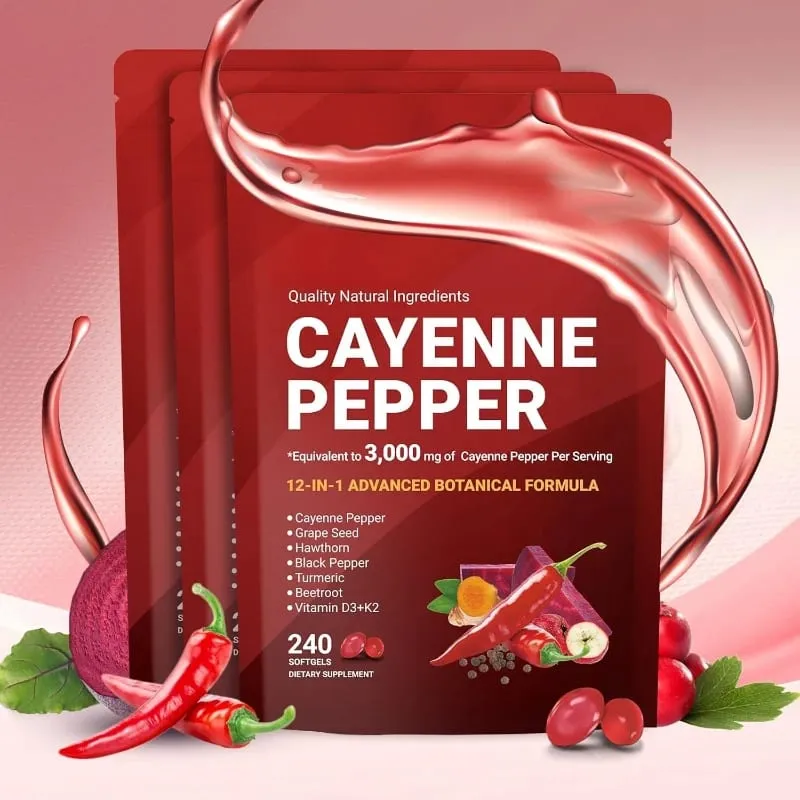 Kapsułki z papryką cayenne i pestkami winogron Burak Kurkuma Witaminy D3 K2 E Suplement ziołowy