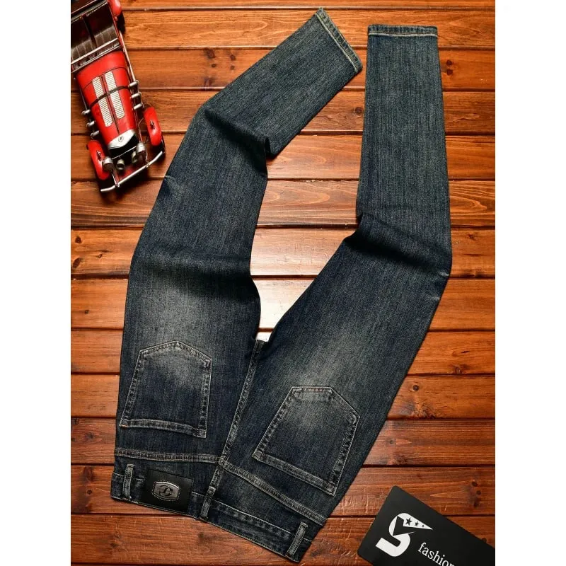 High end retro jeans for men slim fit small feet light luxury trend autumn style simple and casual long pants — image 5