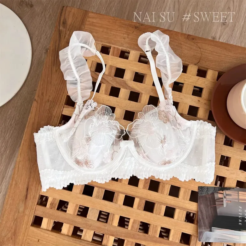 Sexig Anime Minimizer BH Stor byst Kanin Öronkopp Fransk Spets Bralette Ultra Tunn Retro Wirefree Support Comfort Set S-XL Tushy — image 9