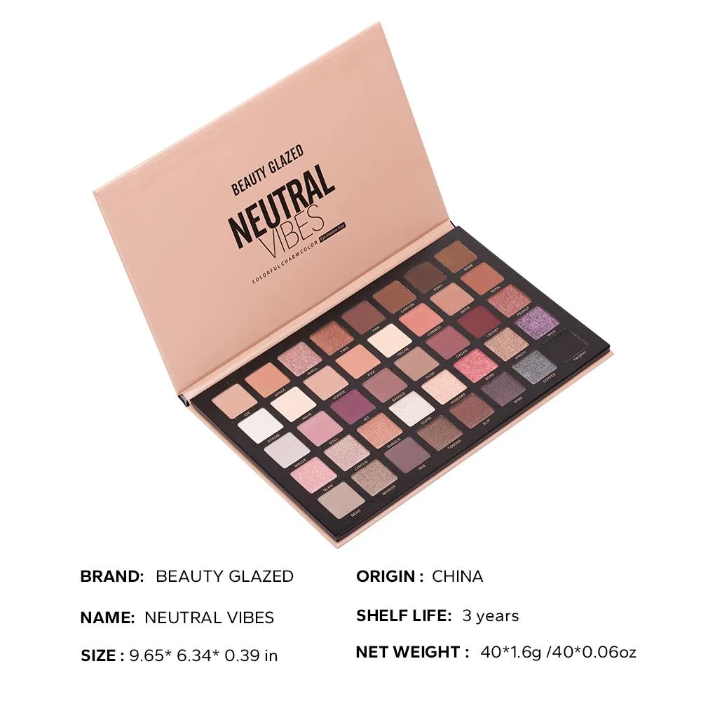 Neutral Vibes Matte 40 Colors Highlight Shimmer Eye Shadow Cosmetics Palette Glitter Eyeshadow
