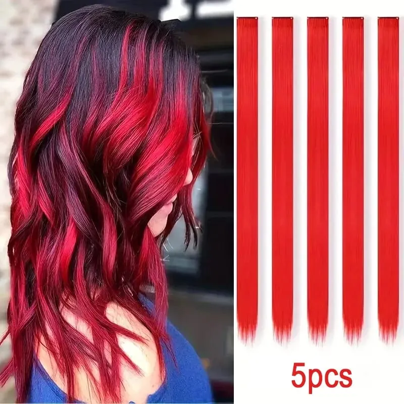22Inch Synthetic Long Straight 5pcs Clip in Hair Extension Colored Rainbow Hairpieces for Women Daily Use — image 11