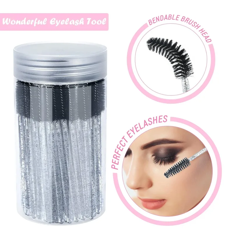 50Pcs Disposable Mascara Wands Eyebrow Spoolies Brush for Eyelash Extensions Lash Brushes with Container