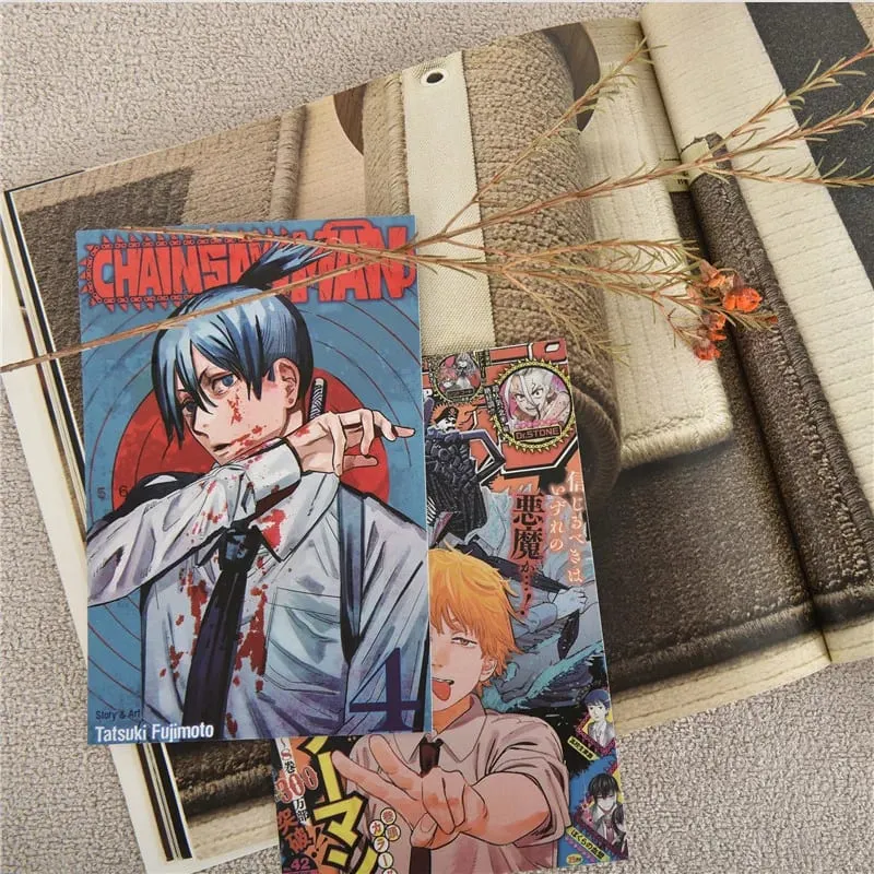 10Pcs Japenese Anime Chainsaw Men Character Poster Sticker Postcard Gift Home Study Room Wall Background Decor Pictures Painting