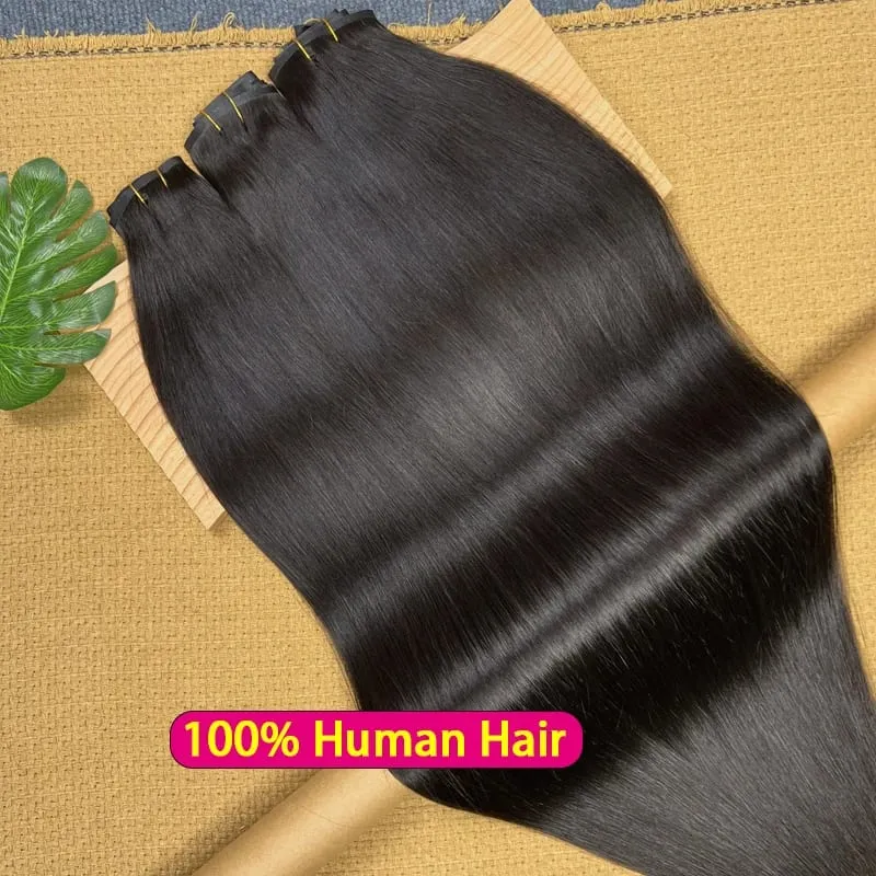 7Pcs Invisible Seamless PU Clip in Human Hair Extension Tape Weft Clip in Extensions For Thick Raw Hair 100G Clip on Hair