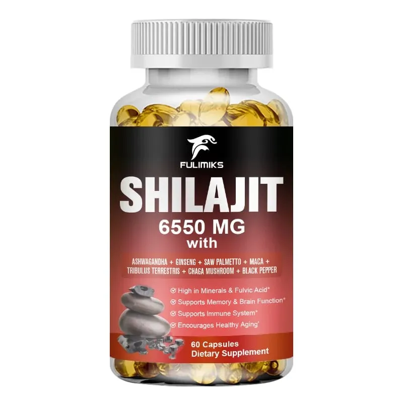 Shilajit 6550MG Capsules with Ashwagandha & Ginseng Supports Energy Stamina Immunity Brain Function & Healthy Aging