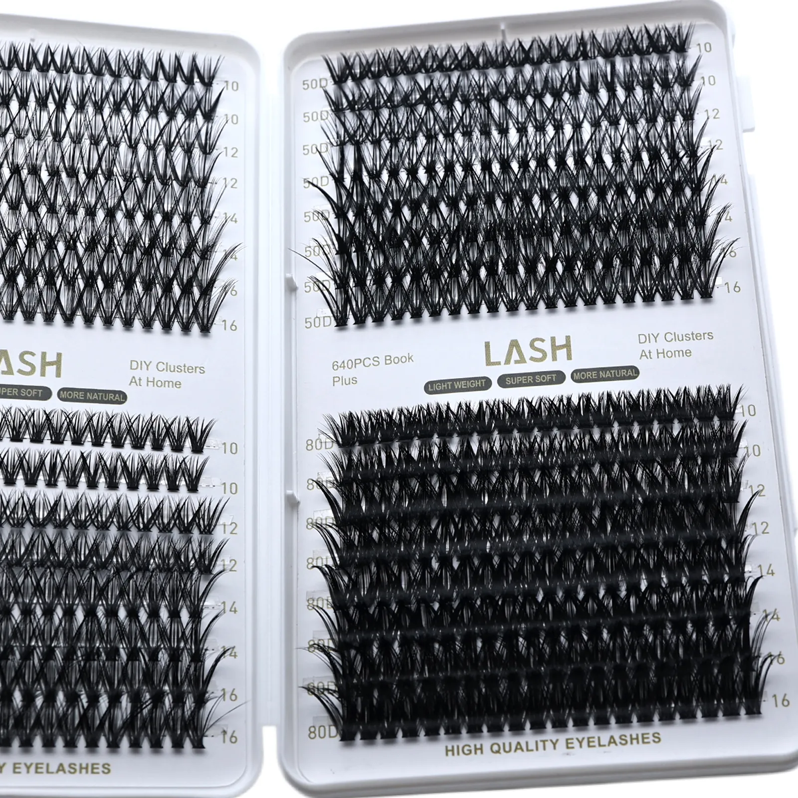 DIY Lash Cluster Book 640Pcs 30D‑80D Mixed Density D Curl 10‑16mm Mixed Length Individual Eyelash Clusters Home Eye Makeup Tool