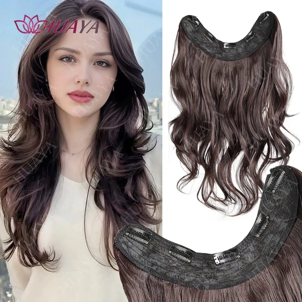 Clip in Hair Extensions 20” One Piece Hair Extension Long Wavy Layered Hairstyles Natural Soft Synthetic Hairpieces for Women — image 1