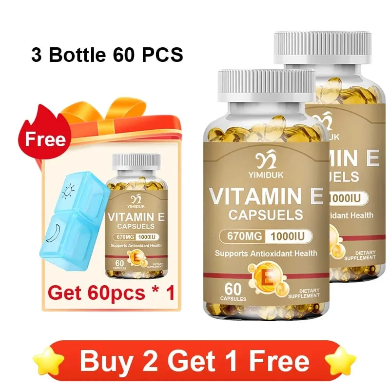 Vitamin E Supplements with Tocopherols & Safflower Oil Support Elasticity Shrink Pores Combat Aging & Antioxidant Immune