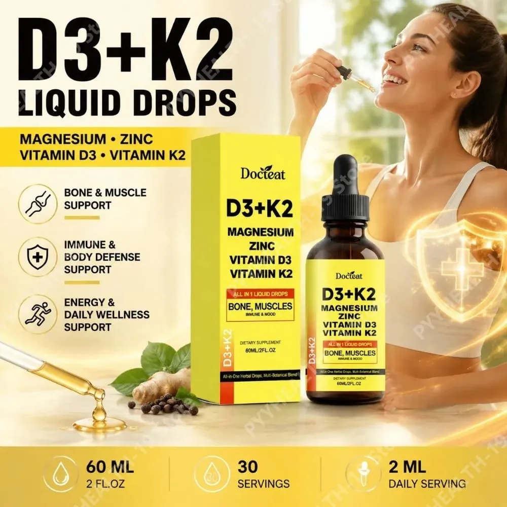 Docteat D3+K2 Liquid Drops with Magnesium Zinc & Vitamin D3 for Bone Health & Muscle Function Wellness Support Adults 60 ML — image 1