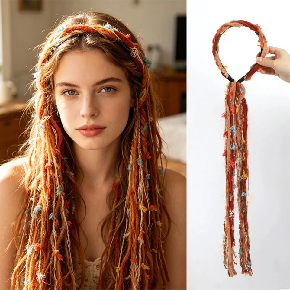 Plush Maillard Colored Long Tassel Headband Bohemian Hair Accessory Suitable for Women's Parties — image 12