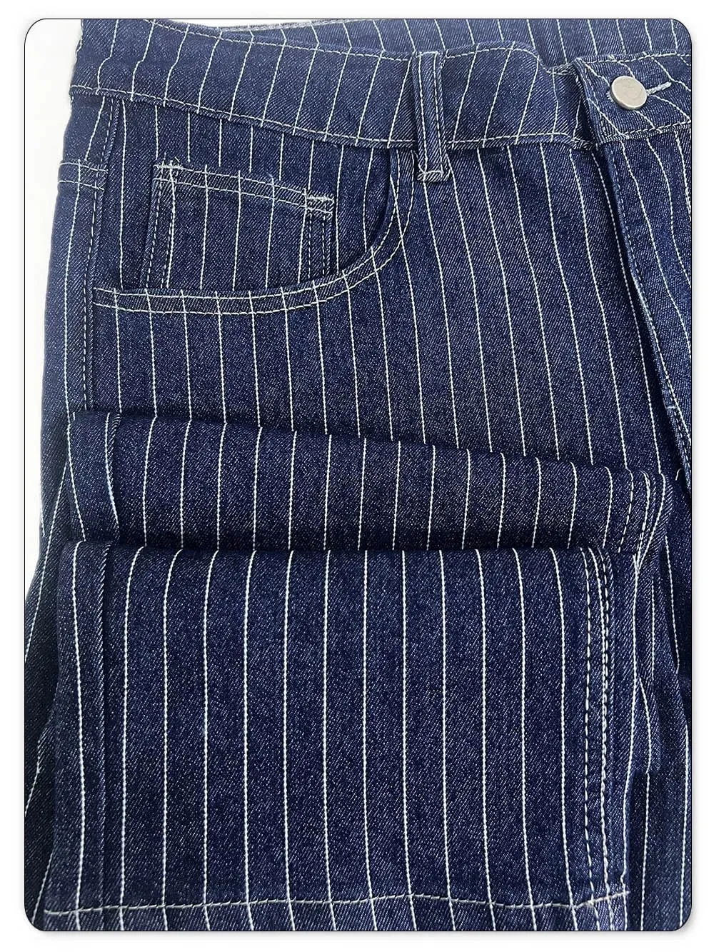 Light Luxury Blue White Striped Jacquard Slim Elastic Fit Straight Leg Jeans Business Casual Style Commuting Denim Pants