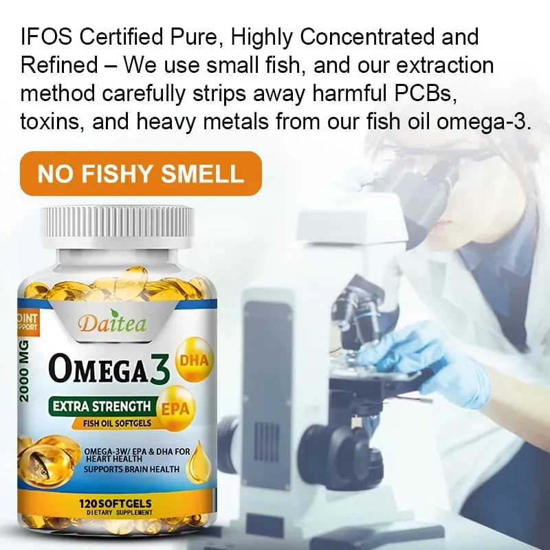 Daitea Omega 3 Fish Oil – EPA & DHA 2000 Mg – 60/120 Capsules – Overall Health and Immune Support Non-GMO Gluten Free — image 6