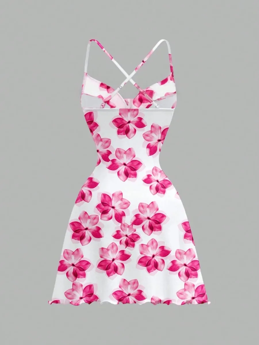 Ladies Summer Backless Floral Print A-Line Dress Suitable for Casual Vacations Beachside Gatherings And Parties