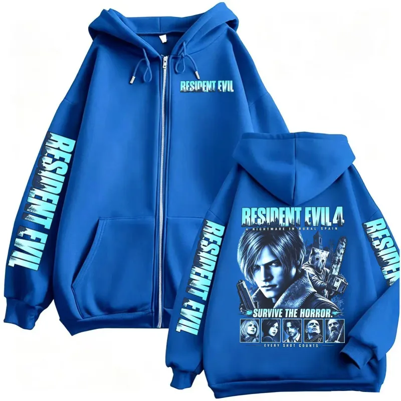 Resident Evil Requiem Zip Up Hoodies Leon Kennedy Horror Game Zipper Hoodie Men's Women Harajuku Classic Jacket Sweatshirt Coats