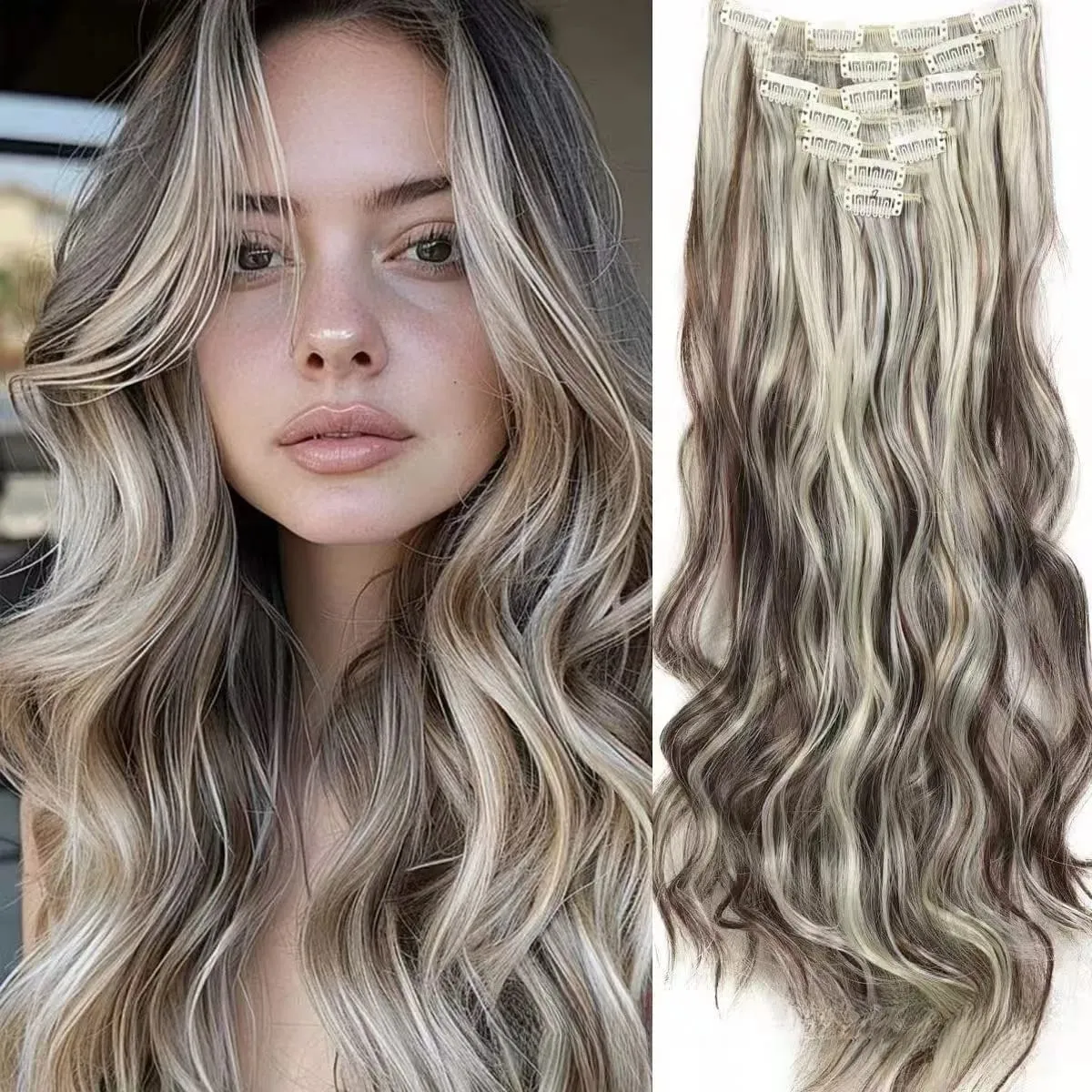 7 Clips In Hair Extensions Long Wave Hairstyle Blck 60-71cm Natural Synthetic Hair Daily Use Hairpiece For Women