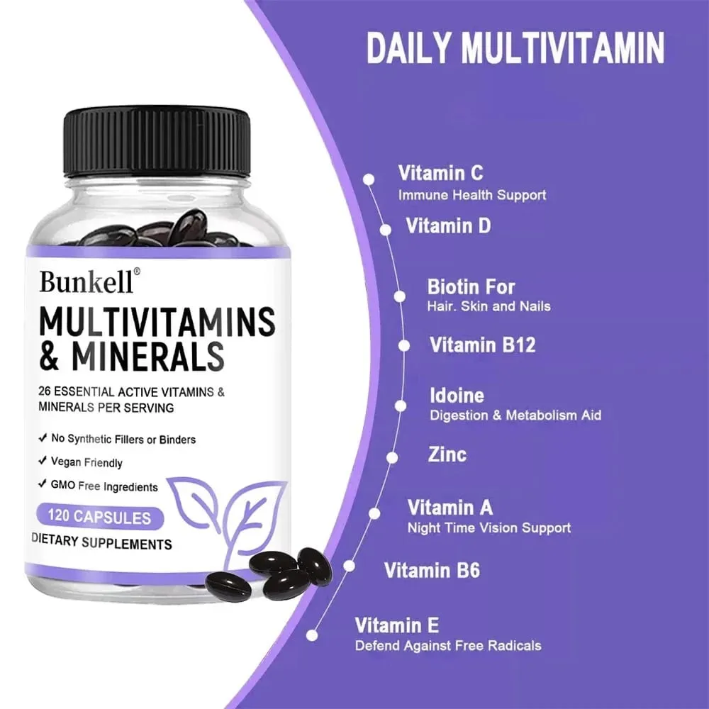 Multivitamin and Minerals - Daily Supplement Antioxidants Skin Repair Liver Health Maintenance Energy Boost 120 Capsules — image 4