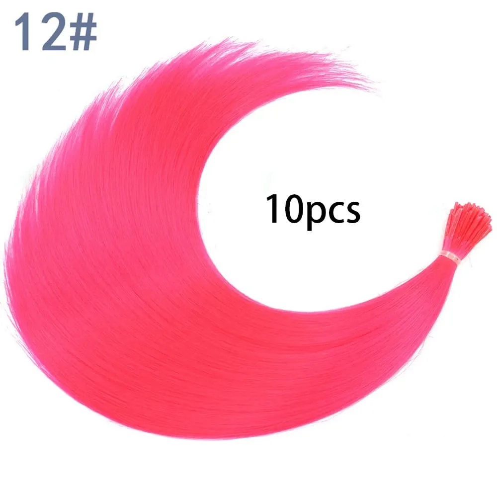 Synthetic Colored I-Tip Stick Hair Extensions Straight Hair 16 Inch For Women High Temperature 10 Strands/Pack Colors