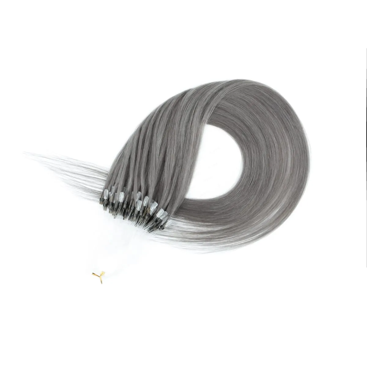 Colored Micro Link Hair Extensions Human Hair No Glue Virgin Human Hair for Women Girls 50 Strands Colorful 30G Gray — image 5