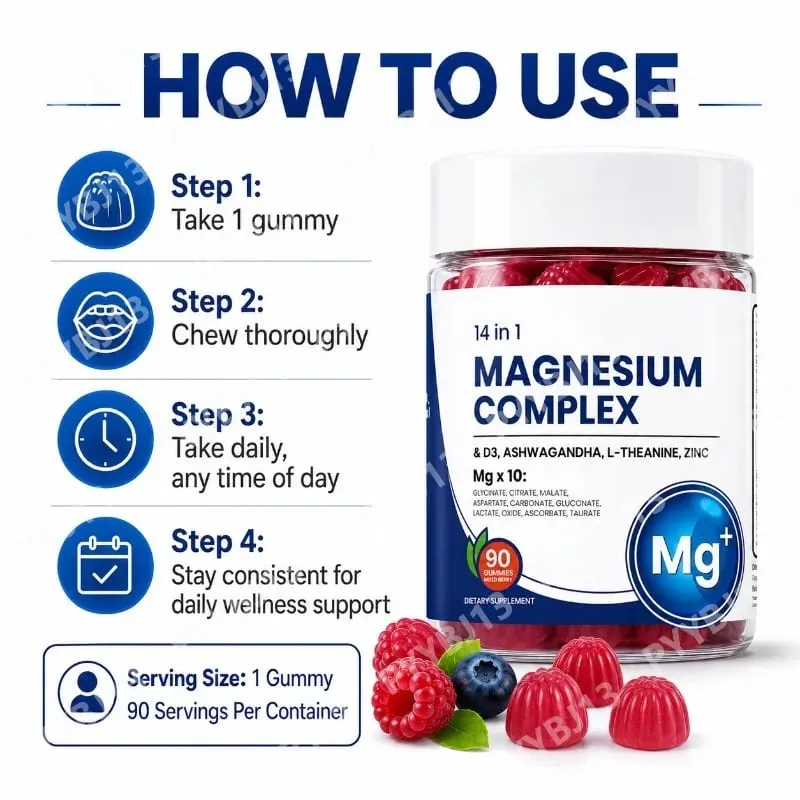 Googeer DeepCalm Magnesium Complex Gummies per il supporto della calma serale con vitamina D3 Zinco Ashwagandha L-teanina 90 caramelle gommose