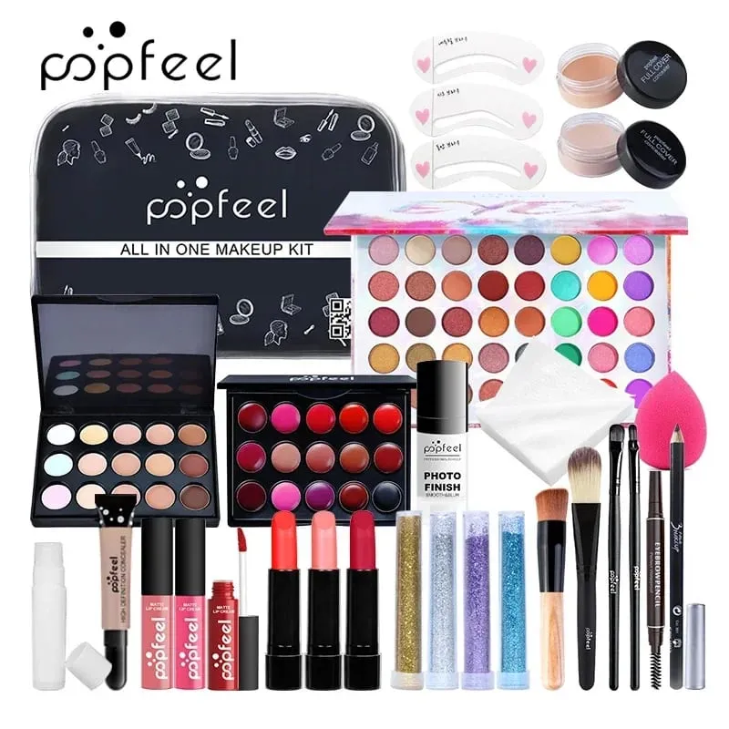 Conjuntos de maquiagem sombra batom sobrancelha corretivo pó escova kit de maquiagem completo para mulheres iniciante estudante conjunto completo — image 3