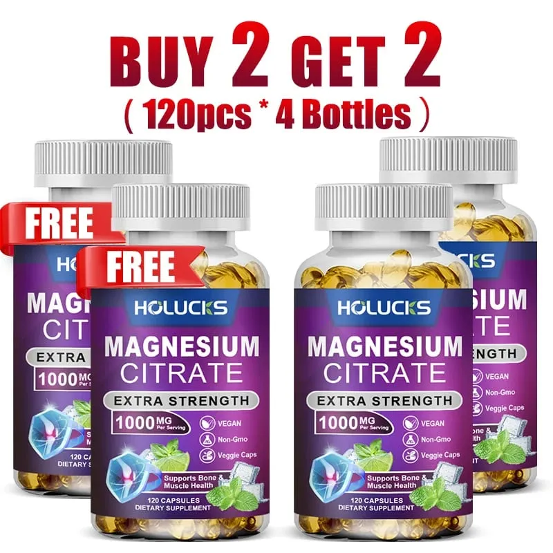 Buy 1 Get 1 Free! Magnesium Citrate 1000mg Supplement for Constipation Relief Muscle Cramps & Better Sleep Women & Men