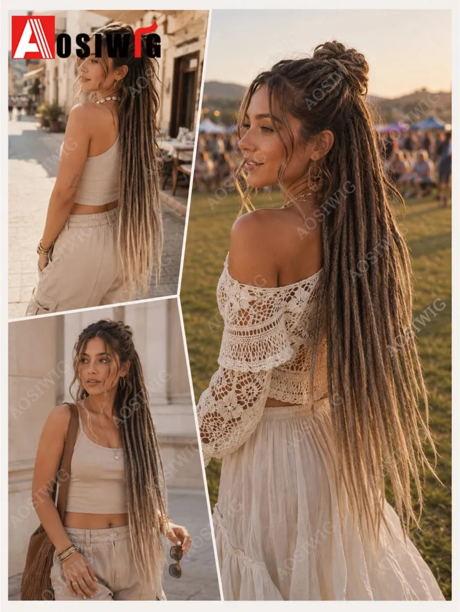 Long Dreadlocks Clip In Hair Extensions for Women Synthetic Braided Hairpieces Boho Faux Locs Hair Braids Festival Party Hair Ac — image 6